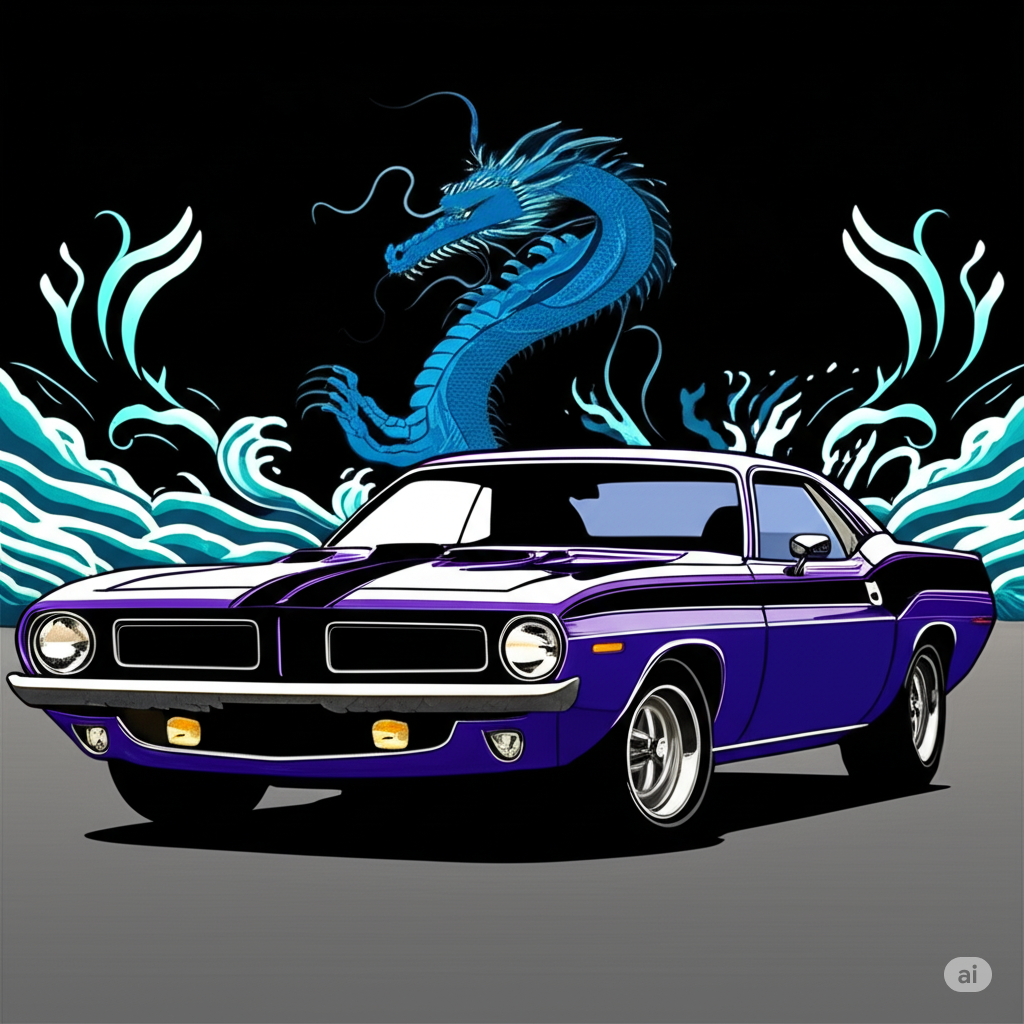 A purple Dodge Barracuda